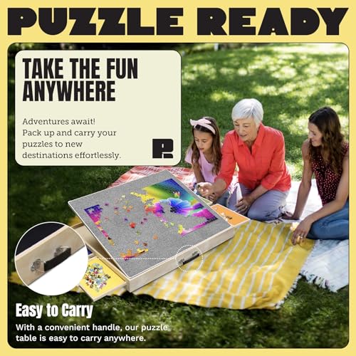 Puzzle Board with Drawers & Cover for 1000 Pieces, Wooden Jigsaw Table with Lazy Susan Spinning Cover X435