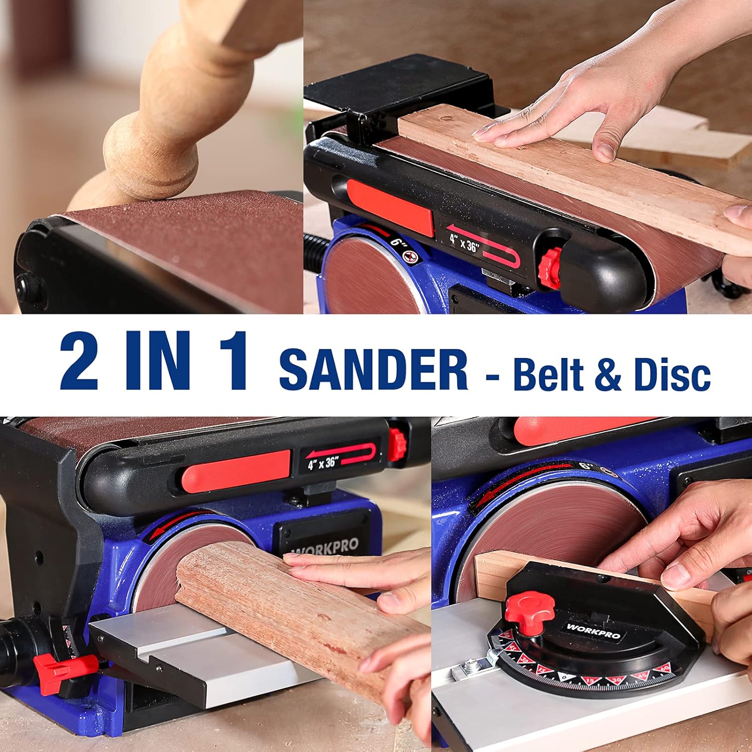 WORKPRO Belt Disc Sander, 4 x 36 in. Belt & 6 in. Disc, Cast Iron Base A41660