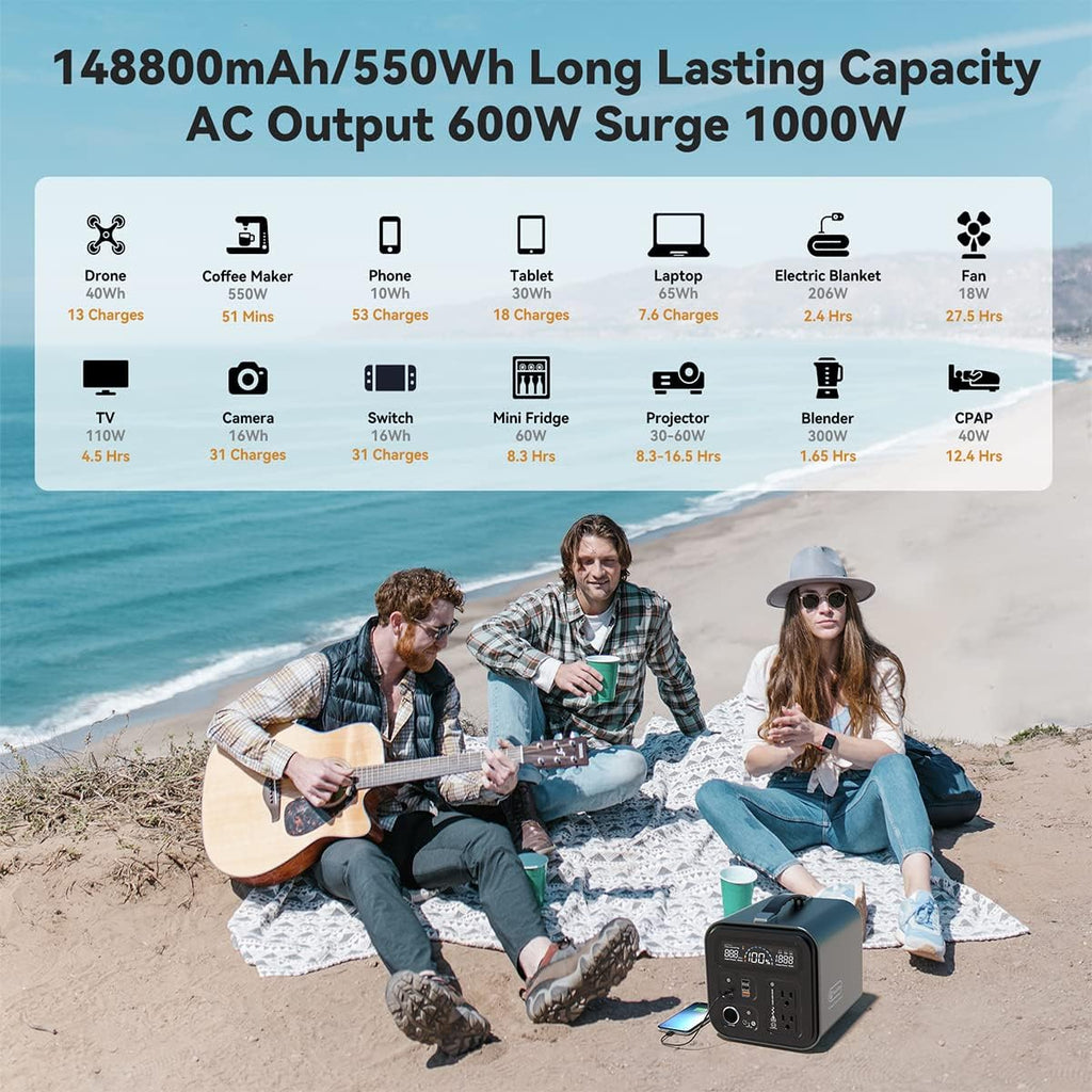 GOFORT Portable Power Station 550Wh 600W Solar Generator Y436054