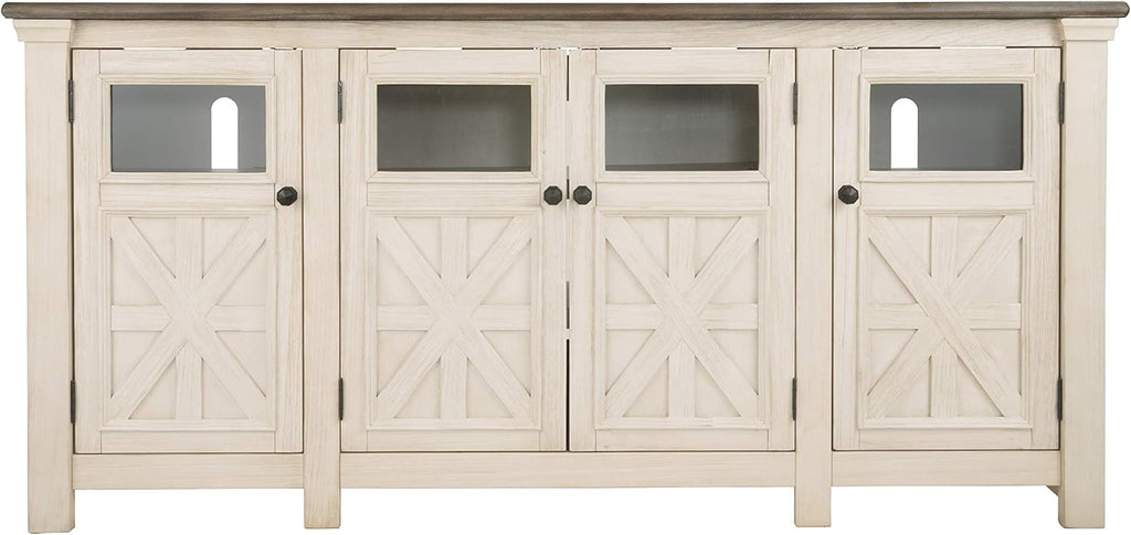 Signature Design by Ashley Bolanburg Farmhouse TV Stand for TVs up to 72, Whitewash A9526