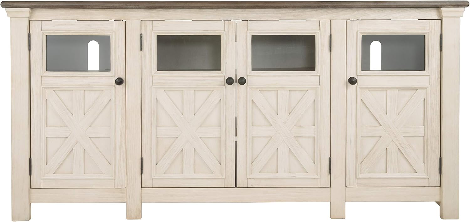 Signature Design by Ashley Bolanburg Farmhouse TV Stand for TVs up to 72, Whitewash A9526