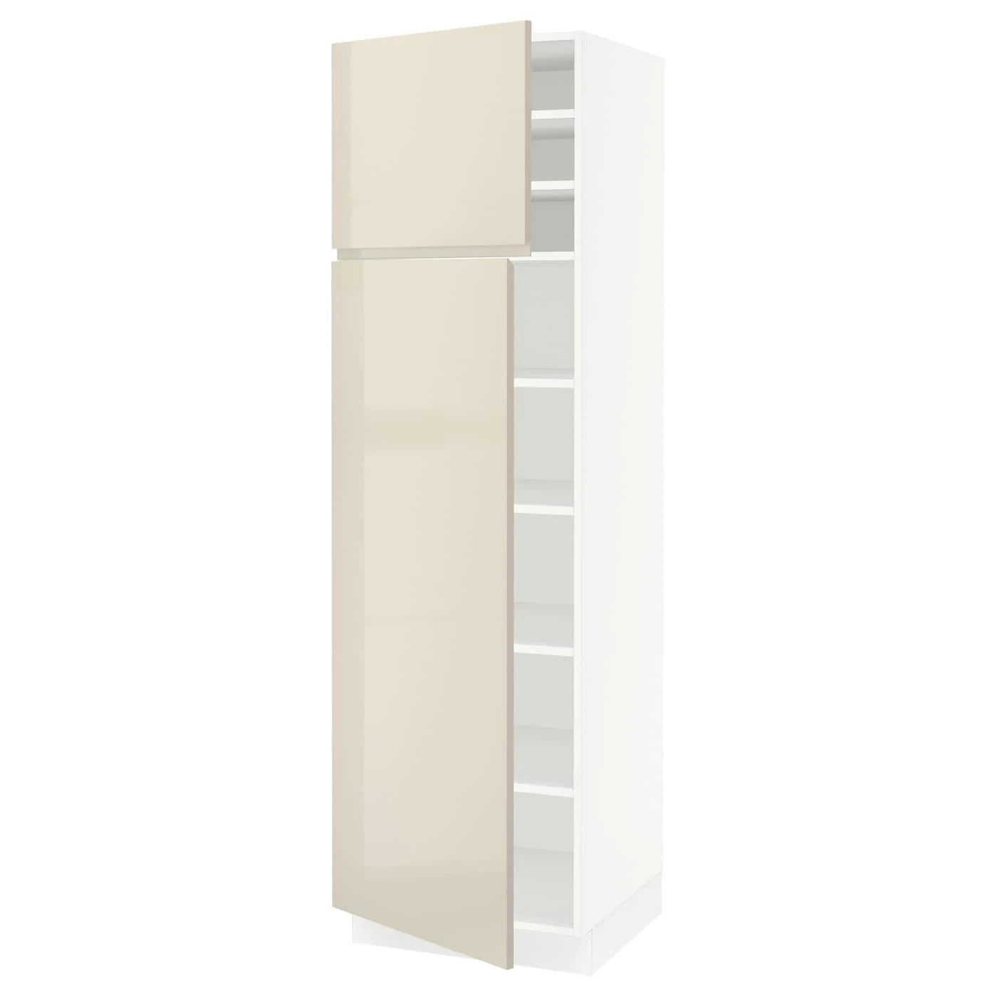 IKEA - SEKTION High Cabinet with shelves/2 Doors, white/Voxtorp High-Gloss Light Beige, 24x24x80 09358660