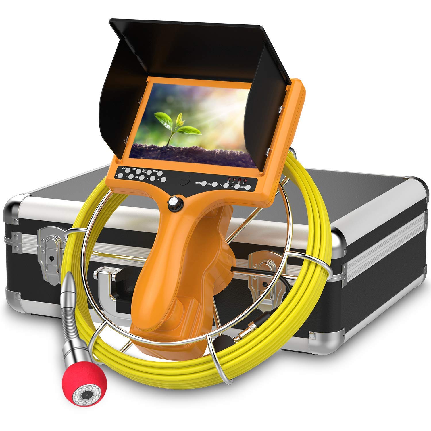Sewer Camera with Distance Counter, Pipe Inspection System IP68 Waterproof, 7" Monitor 20M/65ft Y231555