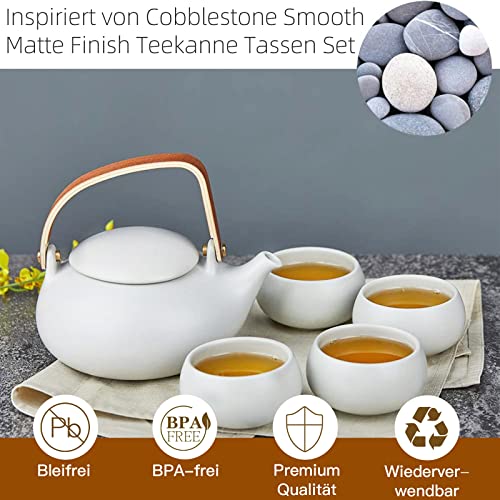ZENS Modern Japanese Tea Set 27 oz Ceramic Teapot with 4 Cups F3504