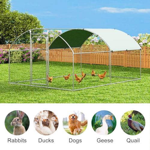 Large Metal Chicken Coop Walk-in Poultry Cage with Waterproof Cover D237341