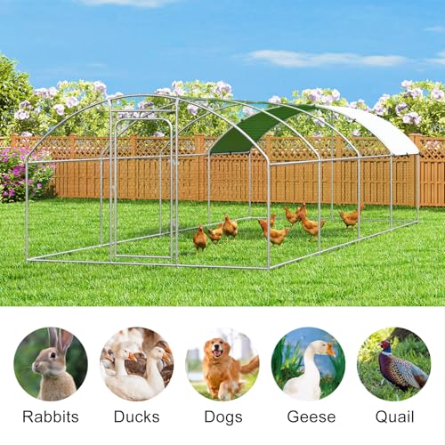 Large Metal Chicken Coop Walk-in Poultry Cage with Waterproof Cover D237341