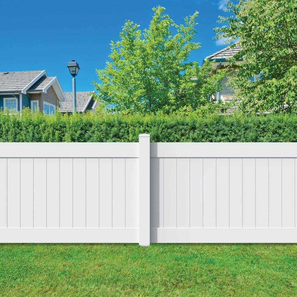 Veranda Linden White Vinyl Privacy Fence Panel Kit 8 ft. W J4973