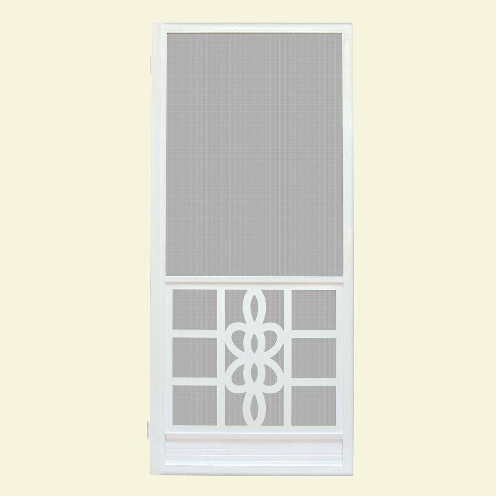 Unique Home Designs 36 in. x 80 in. Biscayne White Outswing Metal Hinged Screen DOOR, Powder-Coat White