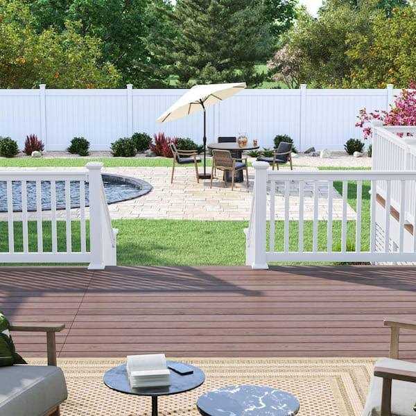 Veranda Linden White Vinyl Privacy Fence Panel Kit 8 ft. W C612792