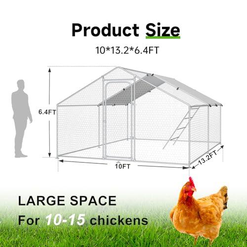 Large Metal Chicken Coop Walk-in Poultry Cage with Waterproof Cover D237341