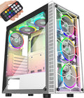 MUSETEX ATX PC Case, Mid-Tower Computer Gaming Case with 6 Pcs ARGB Fans Pre-Installed, USB 3.0, Tempered Glass Panels, Black, MS6-HB