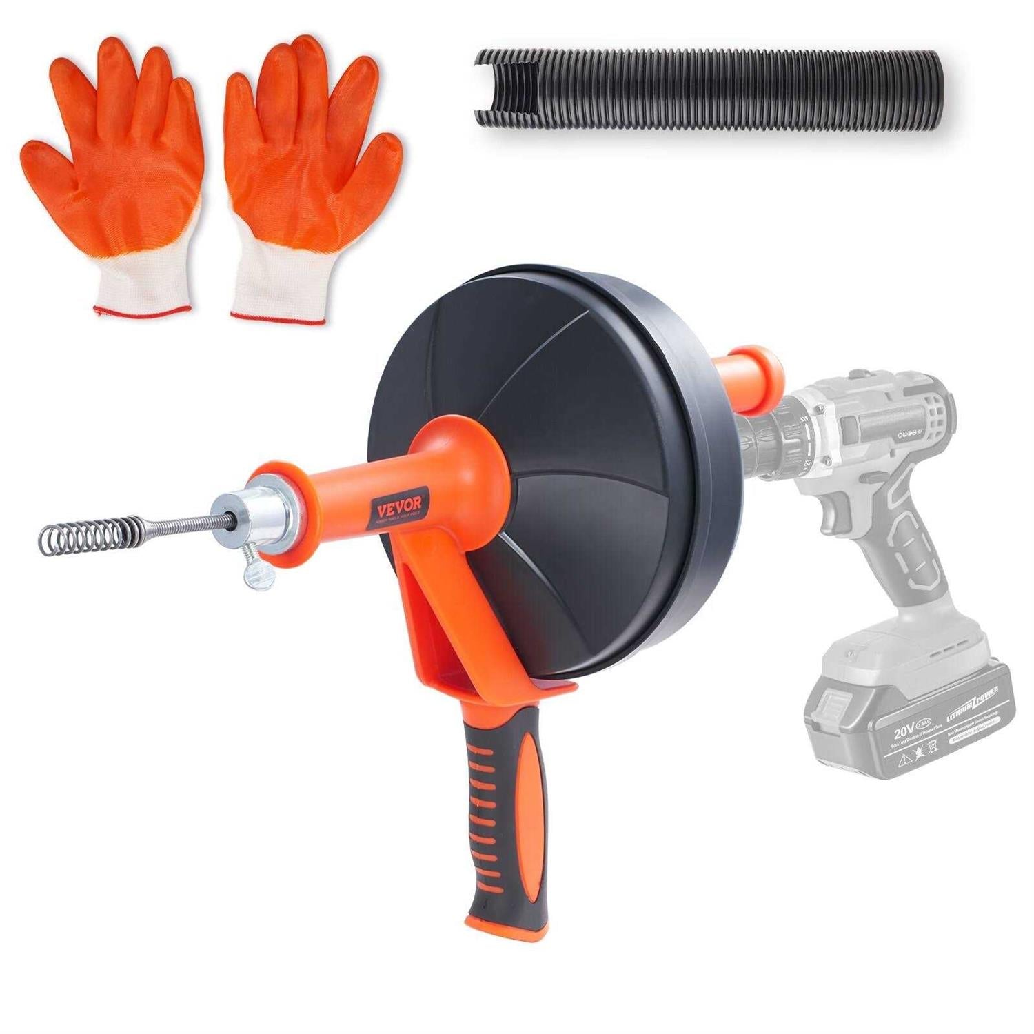 VEVOR Drain Auger 25Ft Plumbing Snake with Drill Attachment Plumbers Snake Drain Clog Remover for Kitchen Bathroom Shower Sink with Protective Hose - Shop Hardware Tools Online Store