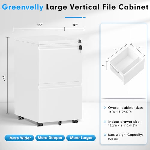 Greenvelly 3 Drawer Mobile File Cabinet with Lock, Black Z901