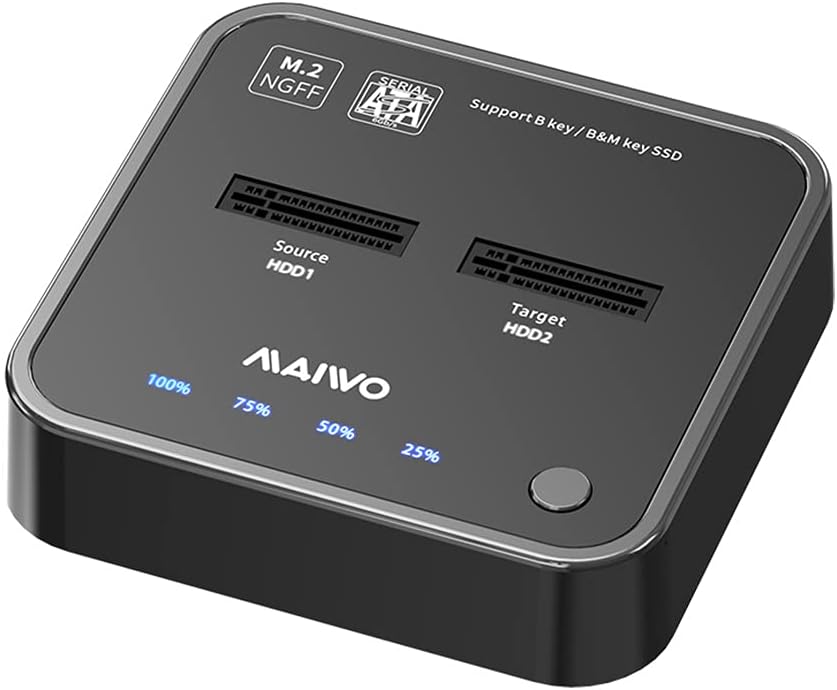 MAIWO K3016S 2 Bay m.2 SATA Docking Station, Tool-Free Type C to SATA SSD External Hard Drive Enclosure for B + M Key,Support Offline Clone duplicator and one- Key System Disk Copy Function.(5Gbps)