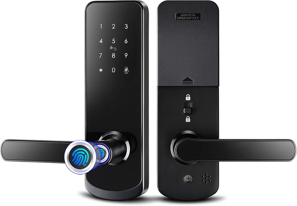 Smart Lock,Smart Lock Front Door with Handle Keyless Door Lock with Keypad,Smart Door Lock TT Lock App digital Wifi Remote Conter Card Key Fingerprint Door Lock for Office Home Airbnb(YRHAND NX1 Plus)