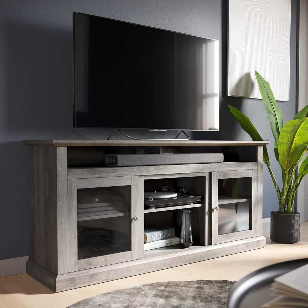 BELLEZE 60 Inch Electric Fireplace TV Stand for TVs up to 65 Inches - Cayman Gray Wash O505598