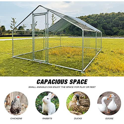 Large Metal Chicken Coop Walk-in Poultry Cage with Waterproof Cover D237341