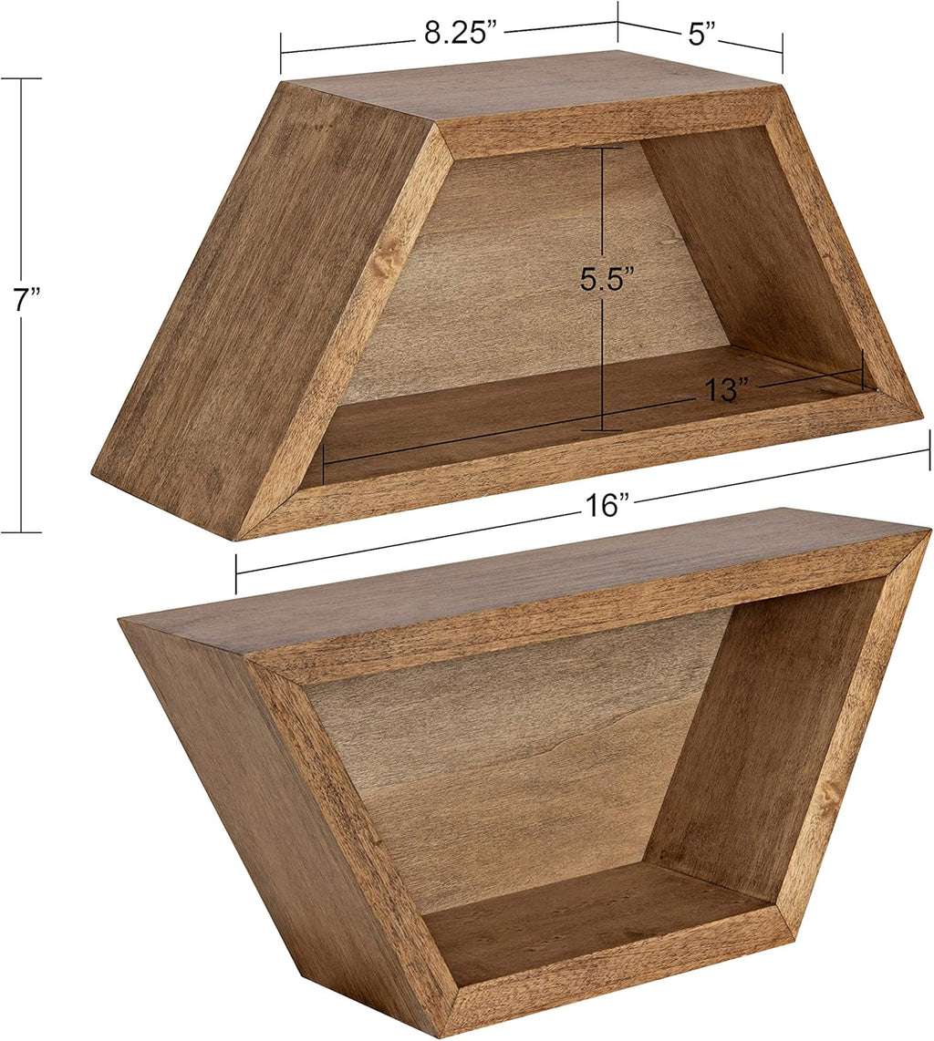 Kate and Laurel Camellia Geometric Wood Shelf Set of 2, Rustic Brown Z99445