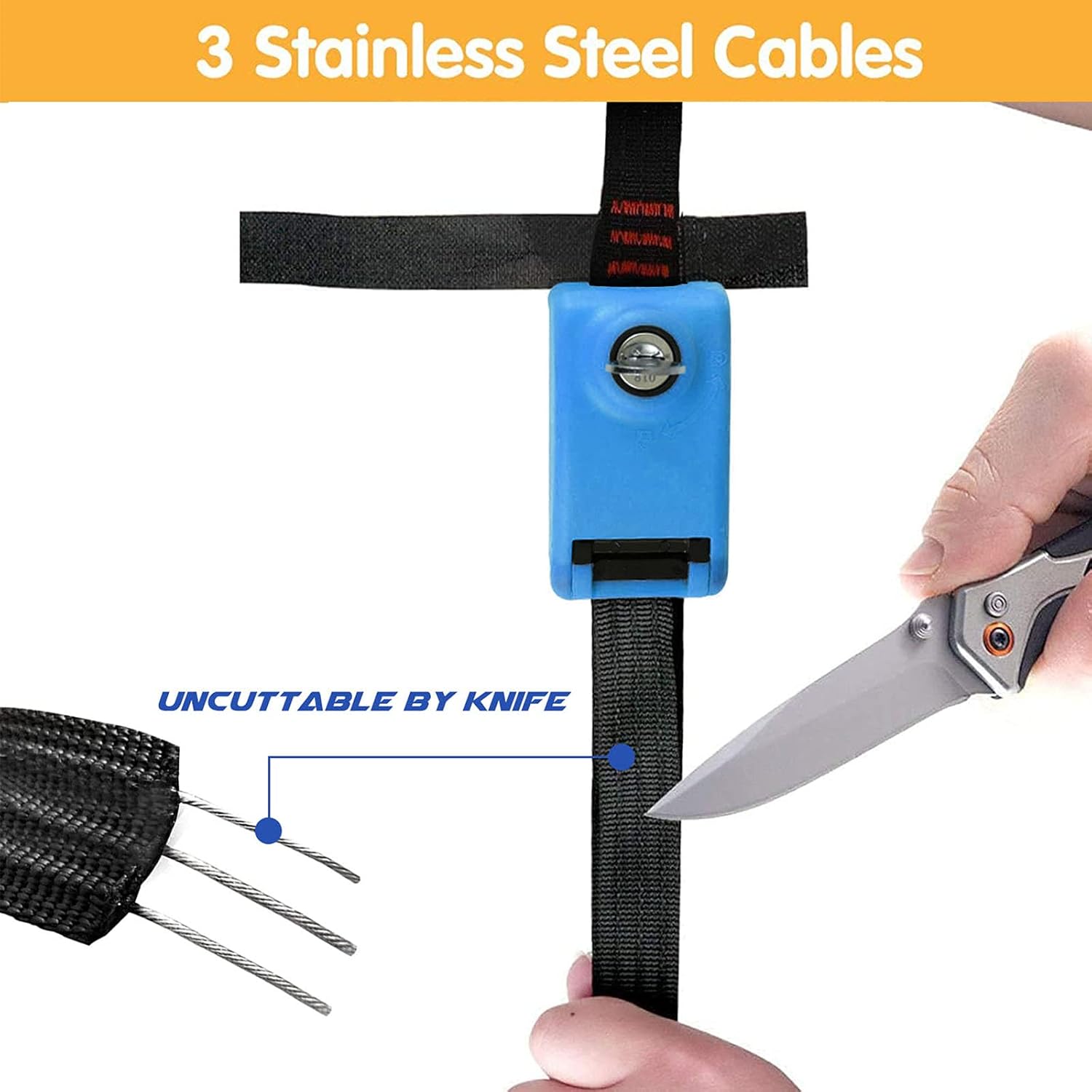 Kingdely 15ft Lockable Tie Down Strap with Stainless Steel Cables, 2 Pack (Orange) X5567
