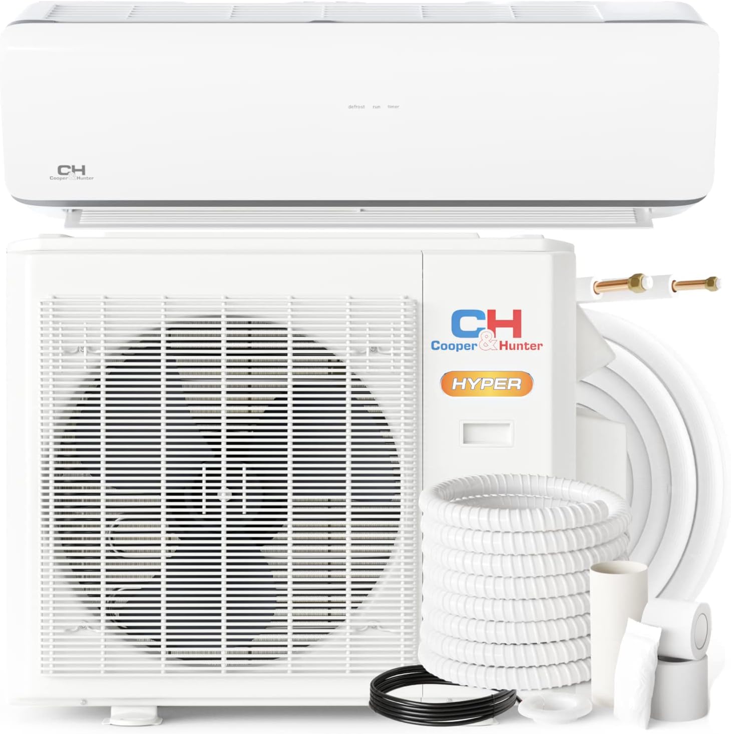 Hyper Heat 9,000 BTU, 25 SEER Ductless Mini-Split Air Conditioners -22F Heat Pump with 16FT Copper Line Set and Communication Wires
