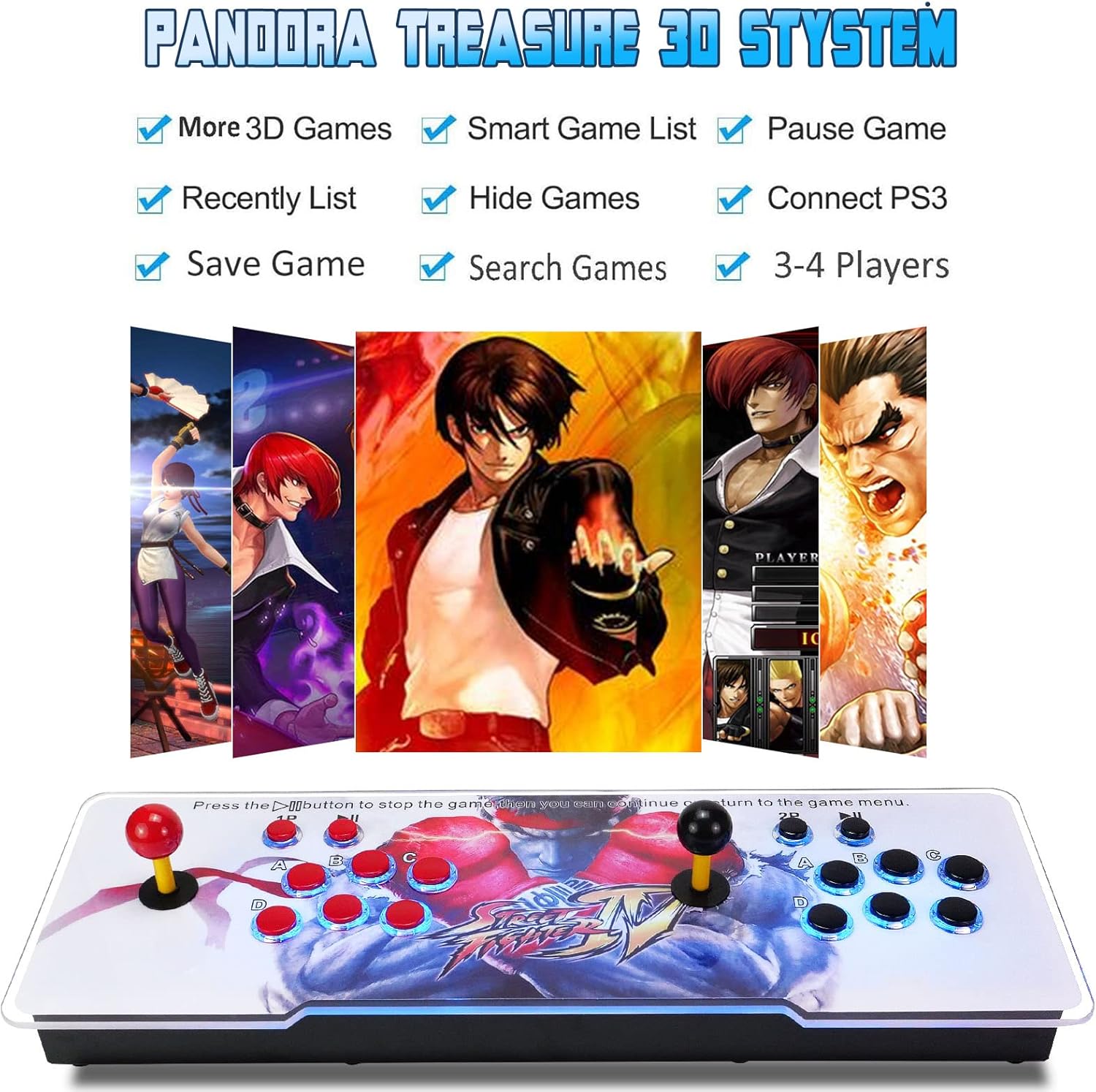 3D Arcade Game Console with 3800 Games, Red and White B3757