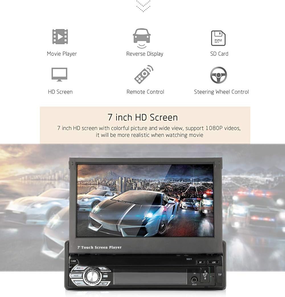 CarThree 7 Inch Single Din Car Stereo Touch Screen with Bluetooth and Backup Camera Support U39352