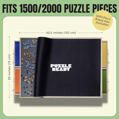 Puzzle Board with Drawers & Cover for 1000 Pieces, Wooden Jigsaw Table with Lazy Susan Spinning Cover X435