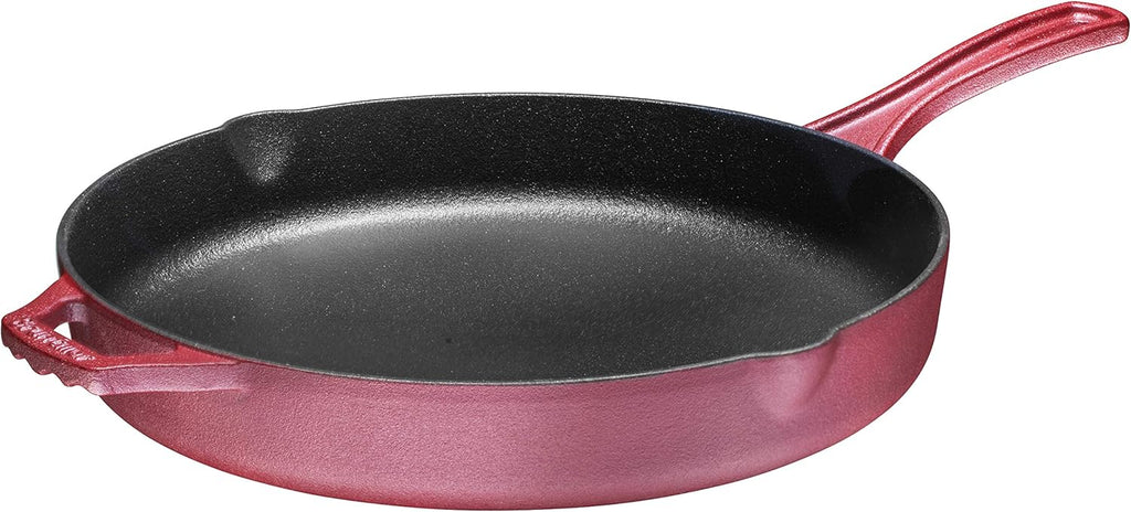 Cast Iron Skillet 12 Inch Non-Stick Frying Pan with Pour Spouts, Red Enameled V844359