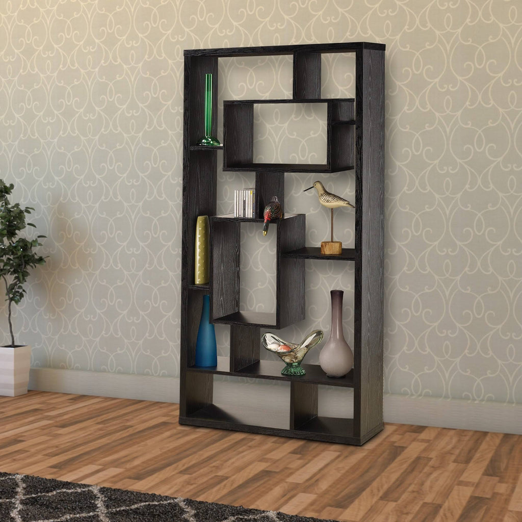 Benzara Asymmetrical Cube Black Bookcase with Shelves H311489