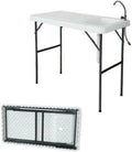 PMSW FCT01 Fishing Cleaning Table with Sink, Portable Folding Camping Sink Table Fish Fillet Table with Sink Faucet for Picnic Camping Gardening Kitchen, White
