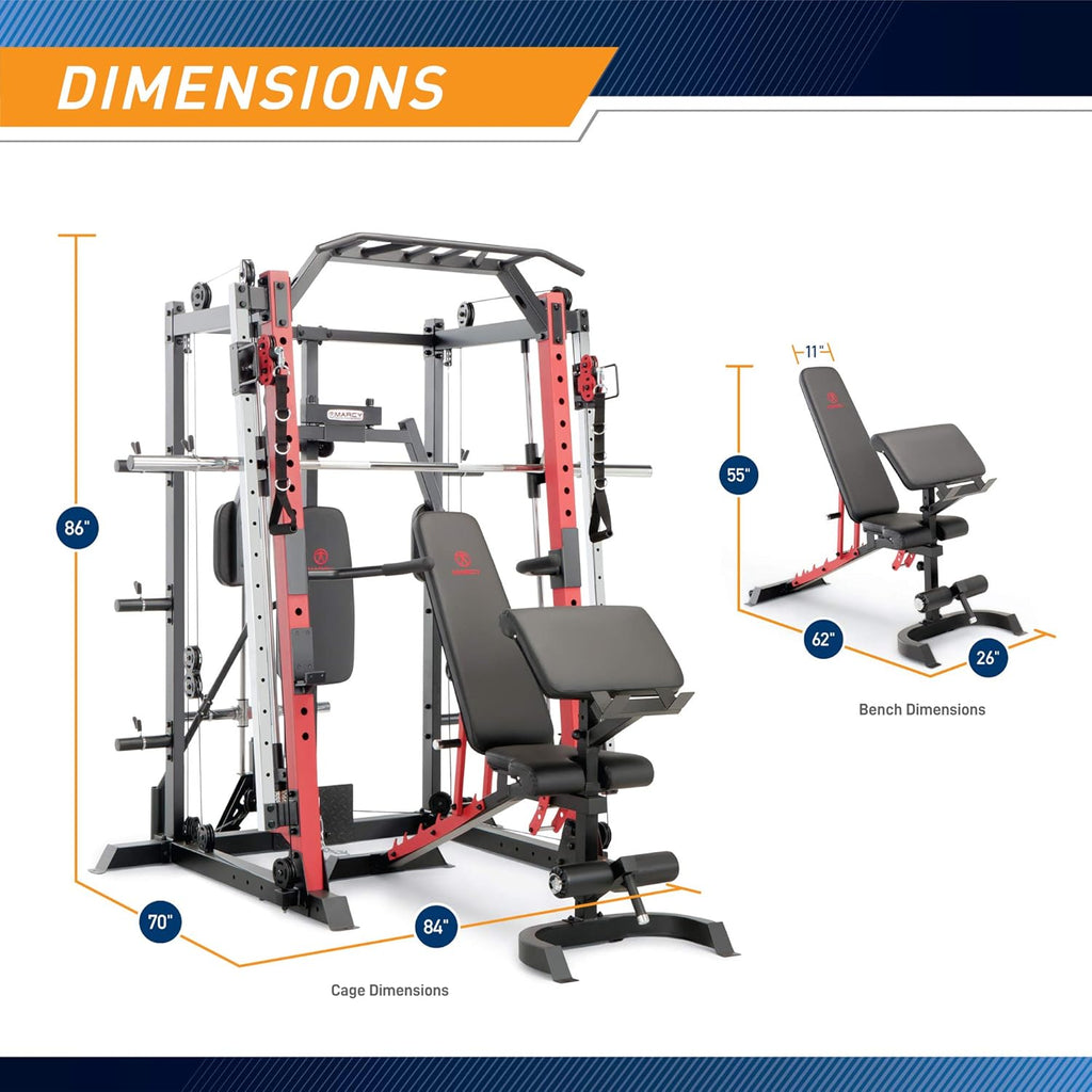 Marcy Smith Machine Cage System Home Gym Multifunction Rack SM-4033, Red U1893