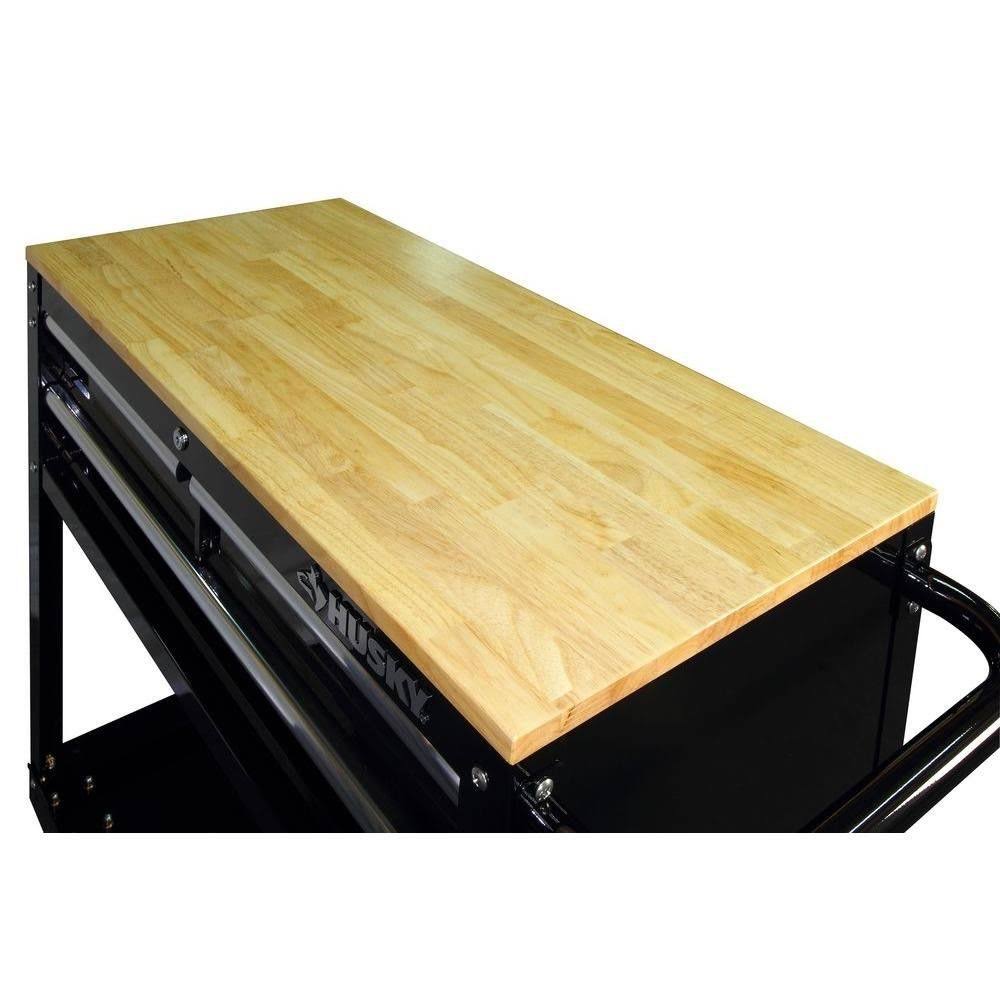 Husky 36 in. 3-Drawer Rolling Tool Cabinet Cart with Wood Top Black I54078