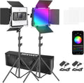 Neewer 660 RGB LED Video Light with App Control, Photography Video Lighting Kit with Stands and Bag, 2-Pack Dimmable Led Panel Light with CRI95/3200K–5600K/0–360° Full Color/9 Applicable Scenes