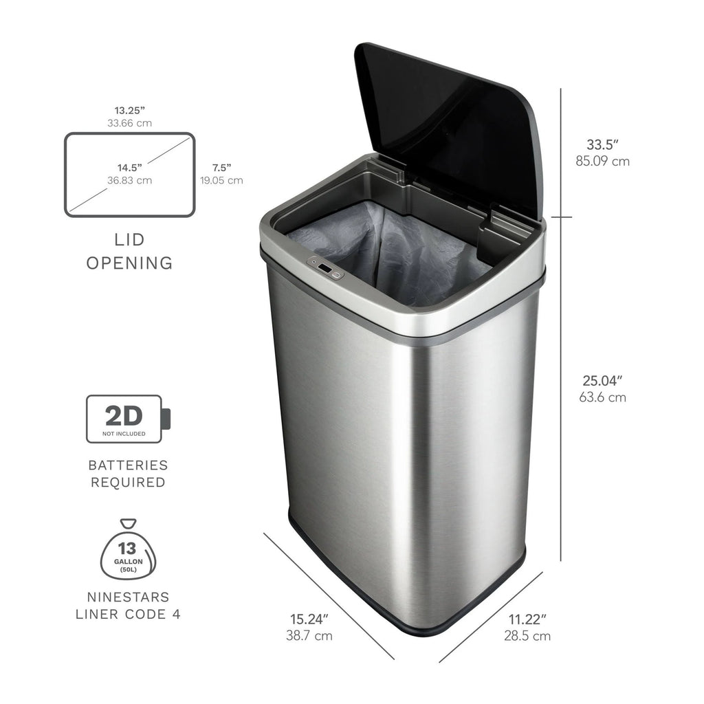 Nine Stars 13.2 Gallon Stainless Steel Motion Sensor Trash Can D2848