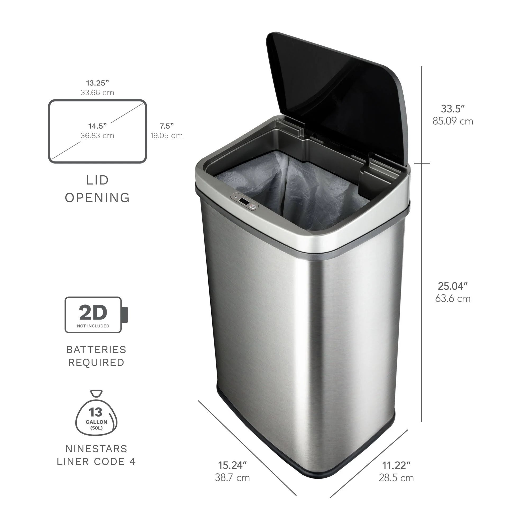 Nine Stars 13.2 Gallon Stainless Steel Motion Sensor Trash Can D2848