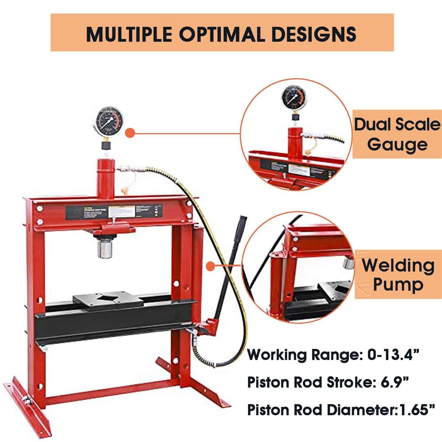 Big Red 12-Ton Low-Profile Shop Press with Stamping Plates F122247