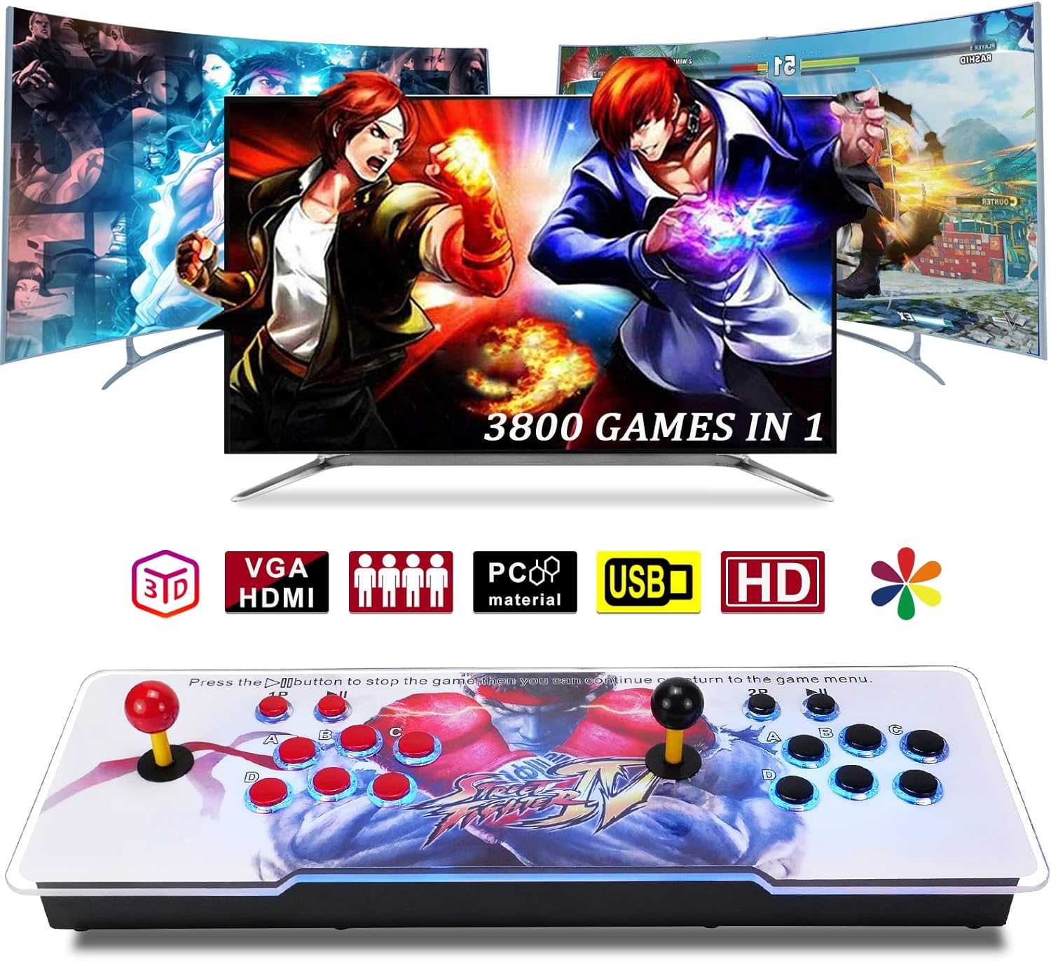 3D Arcade Game Console - 3800 Games Installed, Search Games, Support 50 3D Games, 1280x720P, Favorite List, 4 Players Online Game, 2 Player Game Controls,Rocker Retro (Red and White)