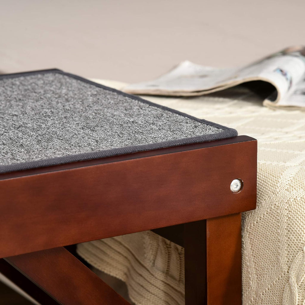 PawHut Dog Ramp Non-Slip Carpet Top Pine Wood 74L x 16W x 25H, Brown Grey M847