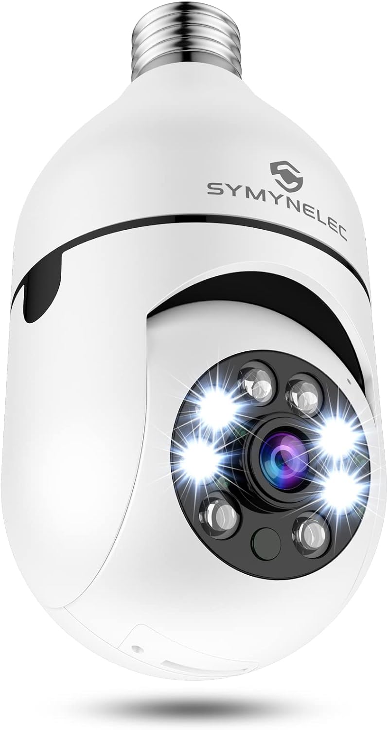 SYMYNELEC Light Bulb Security Camera, 360° Pan/Tilt WiFi 1080P Indoor Outdoor V26285