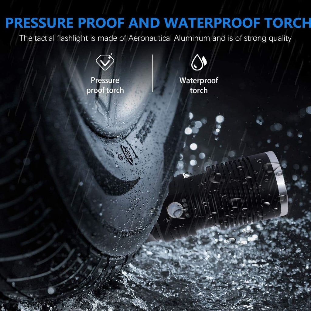 Tactical LED Flashlight 100000 Lumen Rechargeable with Battery USB Cable Q740379