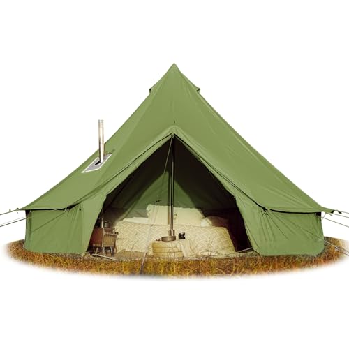 Cotton Canvas Bell Tent Waterproof 4 Season Camping Yurt for 4/6/8 Person A8612
