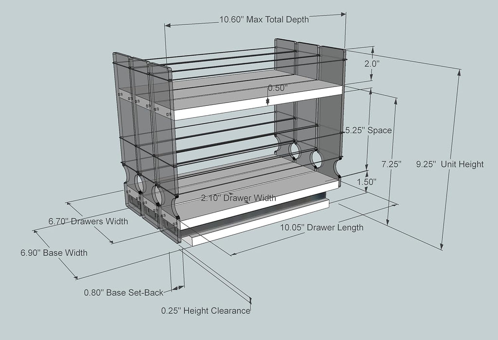 Vertical Spice 222x1.5x11 DC Spice Rack 3 Drawers Cabinet Mounted O1808