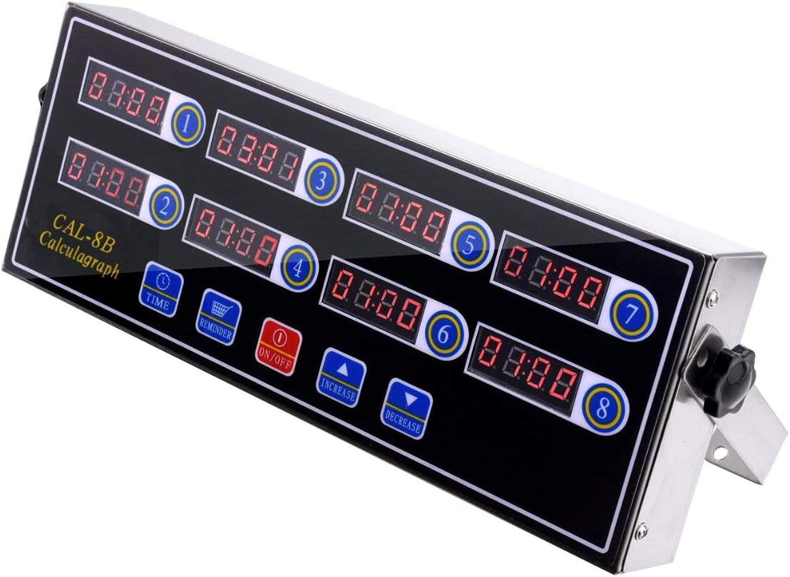 Slsy 8 Channels Kitchen Timers Commercial Cooking Timer, Restaurant Timer with Loud Alarm Cooking Reminder, Stainless Steel Calculagraph Timer for Cook Burger on Multiple Events