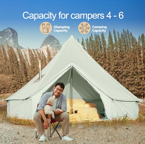 Cotton Canvas Bell Tent Waterproof 4 Season Camping Yurt for 4/6/8 Person A8612