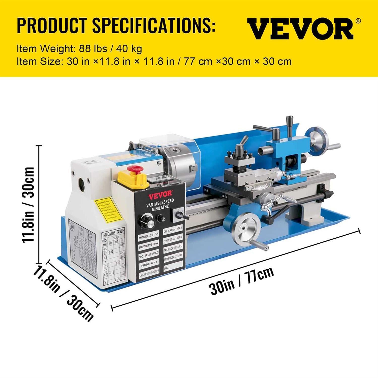 VEVOR Mini Metal Lathe 7x14 Benchtop 550W Variable Speed H38015
