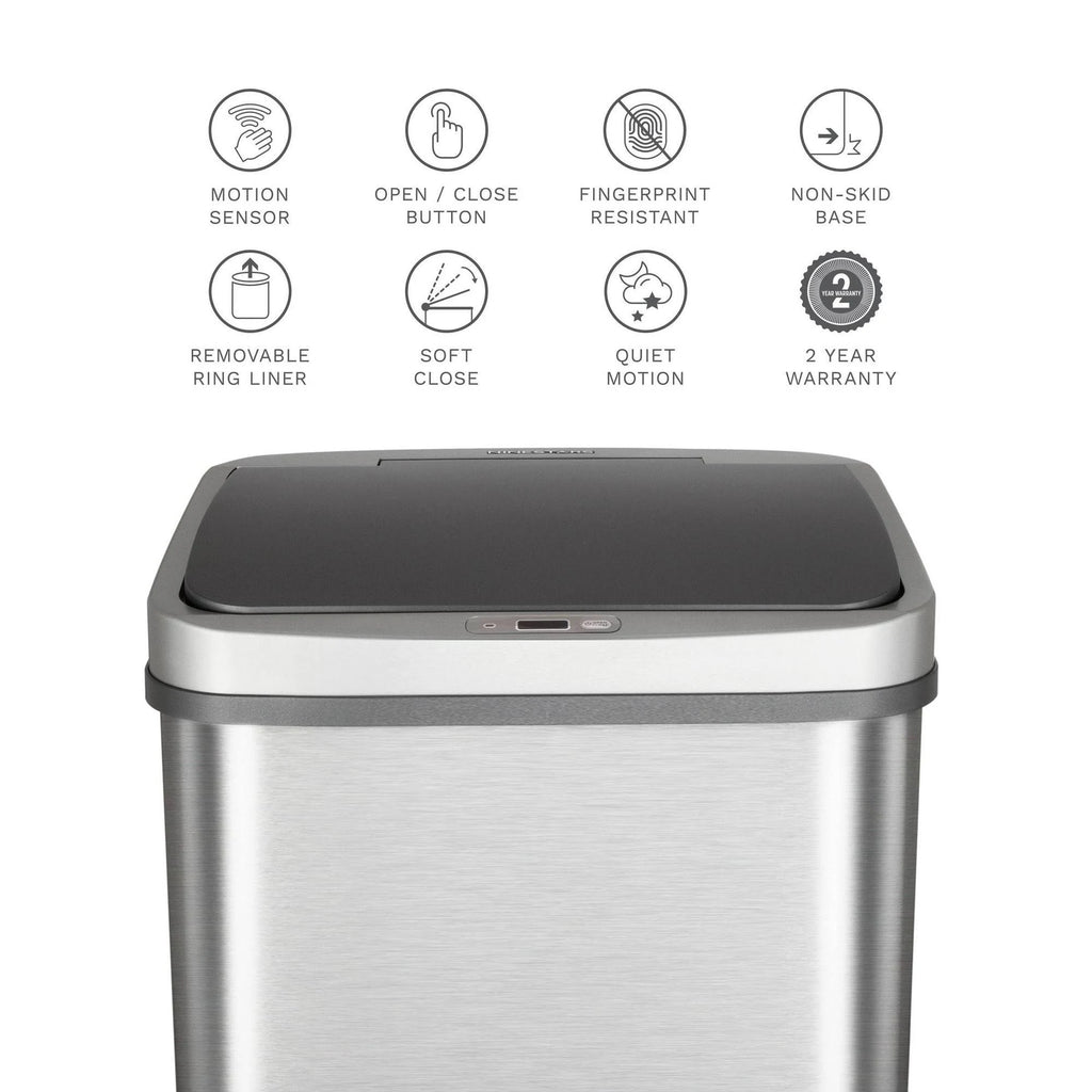 Nine Stars 13.2 Gallon Stainless Steel Motion Sensor Trash Can D2848