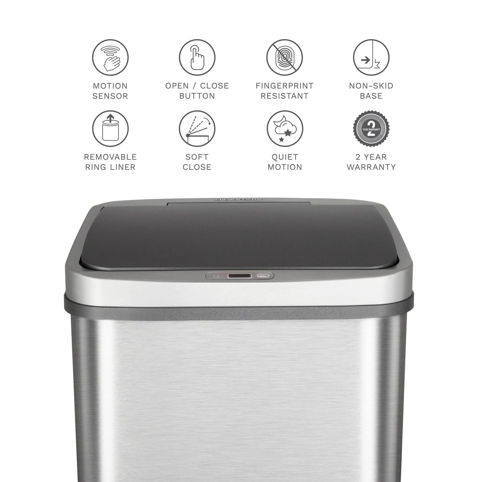 Nine Stars 13.2 Gallon Stainless Steel Motion Sensor Trash Can D2848