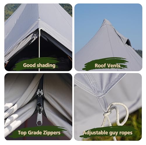 Cotton Canvas Bell Tent Waterproof 4 Season Camping Yurt for 4/6/8 Person A8612