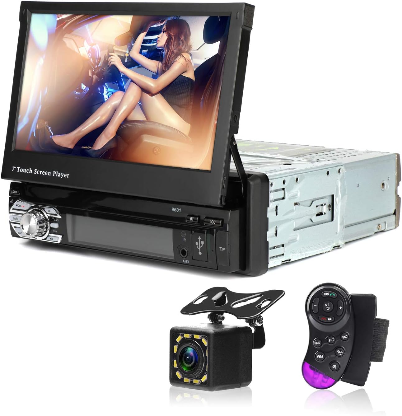 CarThree Single Din Car Stereo Touch Screen 7 Inch Car Radio Touch Screen with Bluetooth AUX/USB/TF Car FM Radio Receiver MP3/MP4/MP5 Player 1080P Single Din Stereo Support Backup Camera