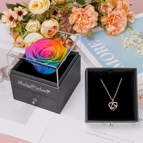 Preserved Red Rose with Necklace and Light for Mom Q61995
